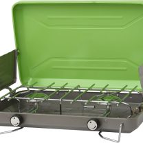 Flame King VT-101 2-Burner Portable Camping Stove Grill, Great for Outdoor Cooking, Backpacking, Compatible with 1LB Propane Gas Bottle