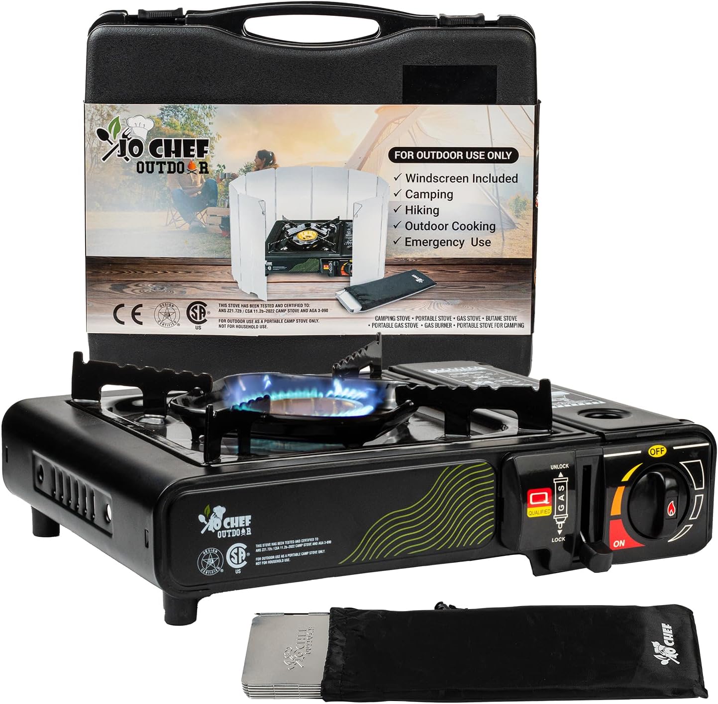 JoChef Butane Camping Stove - 9,500 BTU Portable Gas Stove