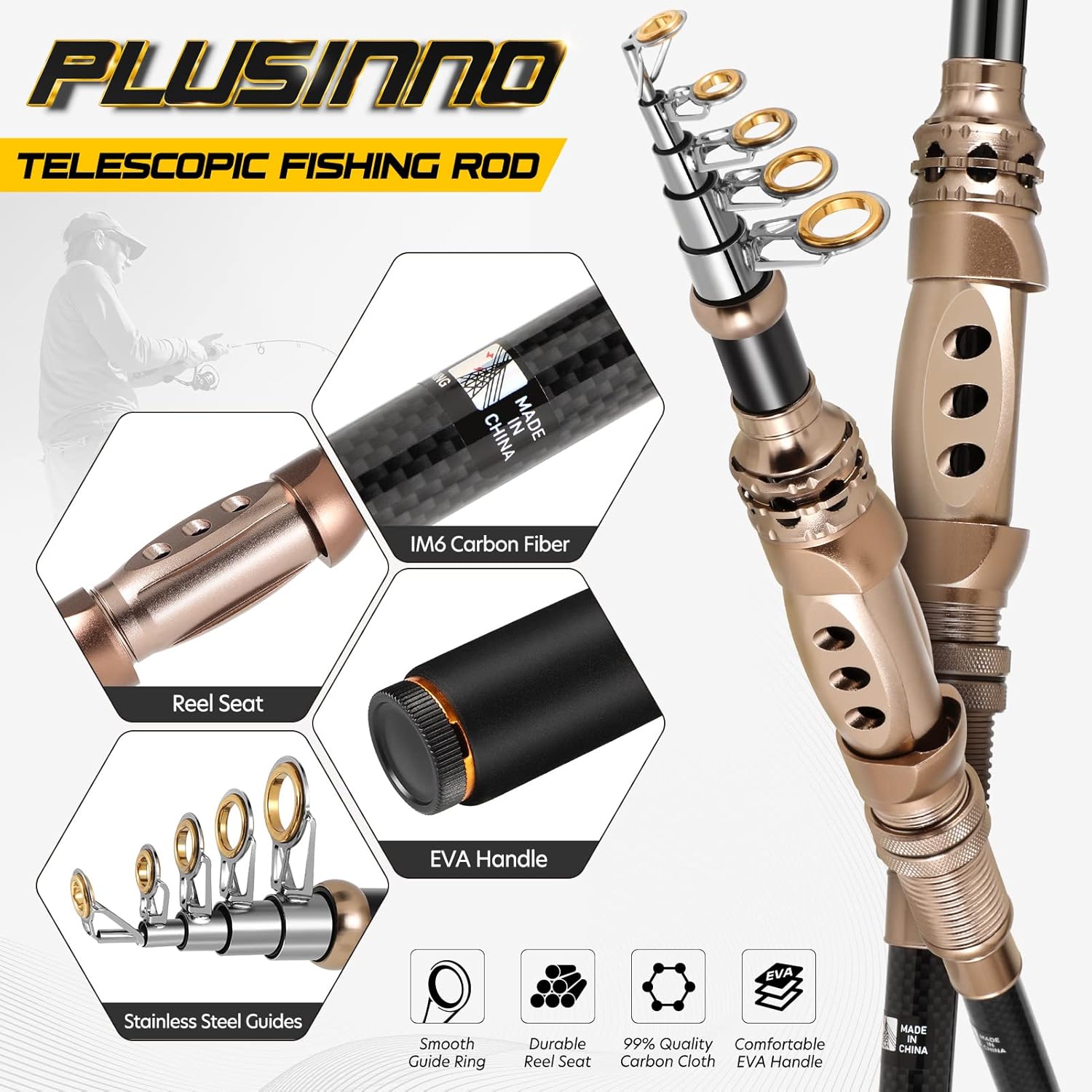 PLUSINNO Fishing Rod and Reel Combos Carbon Fiber Telescopic Fishing Pole with Reel Combo Sea Saltwater Freshwater Kit Fishing Rod Kit - Image 4